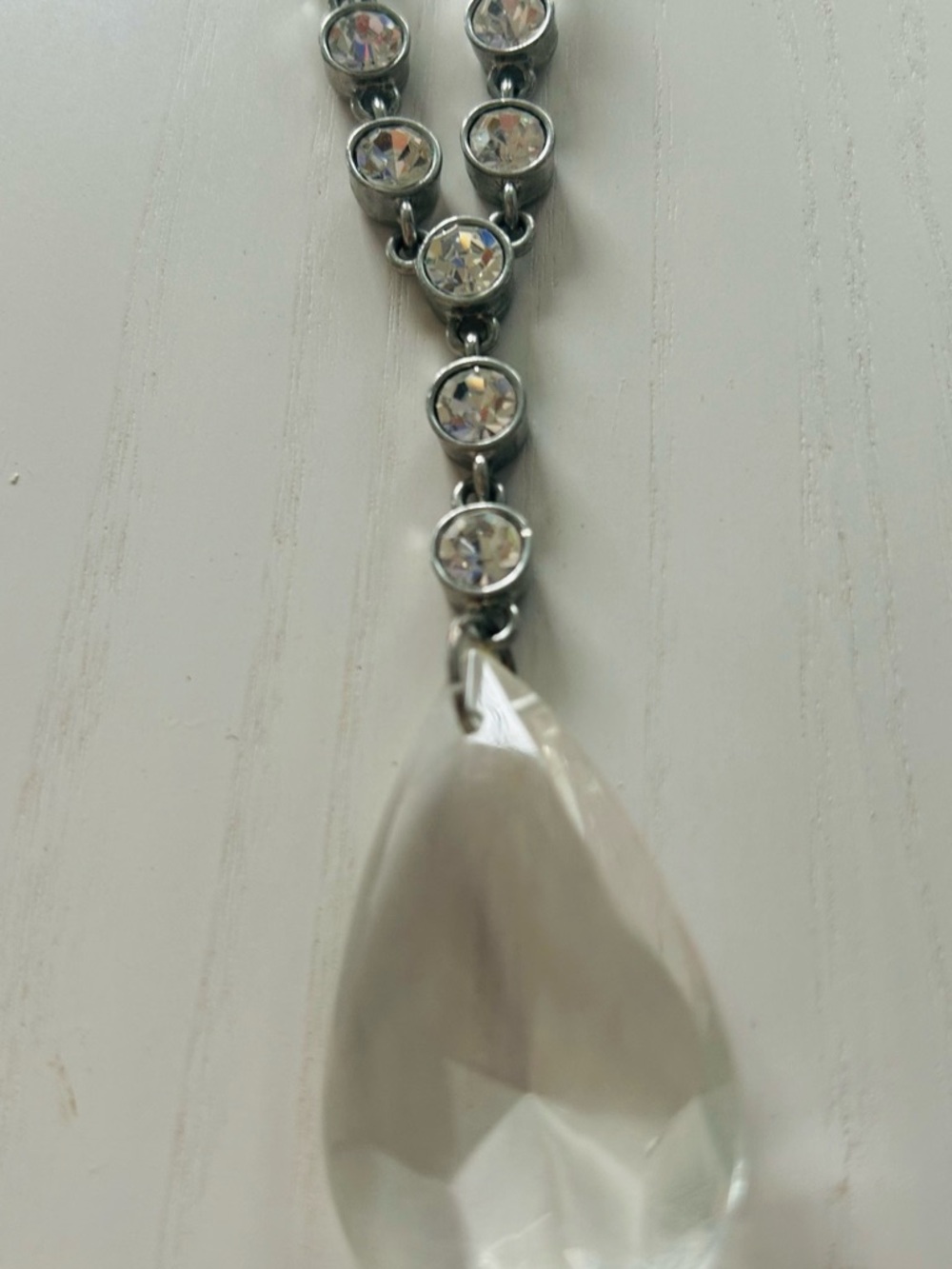 RJ Graziano Clear Teardrop Crystal Necklace with Rhinestone Chain